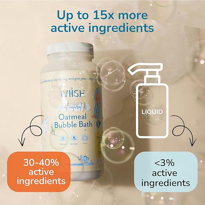 WIISH Baby Oatmeal Bubble Bath - Baby Bubble Bath for Sensitive Skin with 30% Colloidal Oatmeal | Aloe vera powder + Lavender powder Healing Ingredient, soothing Itchiness, Rashes, Dryness 16 oz(260g)
