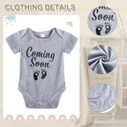 9 Pcs Pregnancy Announcement Set Pregnancy Reveal Ideas Felt Letter Board Baby Bodysuit Booties Photo Frame Bear Plush Wood Blocks for Coming Soon Baby Announcement(Gray)