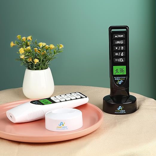 Amplim Baby Thermometer | 3-in-1 Accurate Infrared Thermometer for Ear, Forehead & Touchless, Fever Thermometer for Baby, Infants, Toddlers, Kids & Adults | Base Stand & Clock (Black)