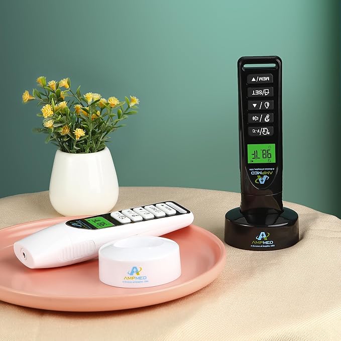 Amplim Baby Thermometer | 3-in-1 Infrared Thermometer for Ear, Forehead & Touchless, Accurate Fever Thermometer for Baby, Infants, Toddlers, Kids & Adults | Black Base Stand & Clock