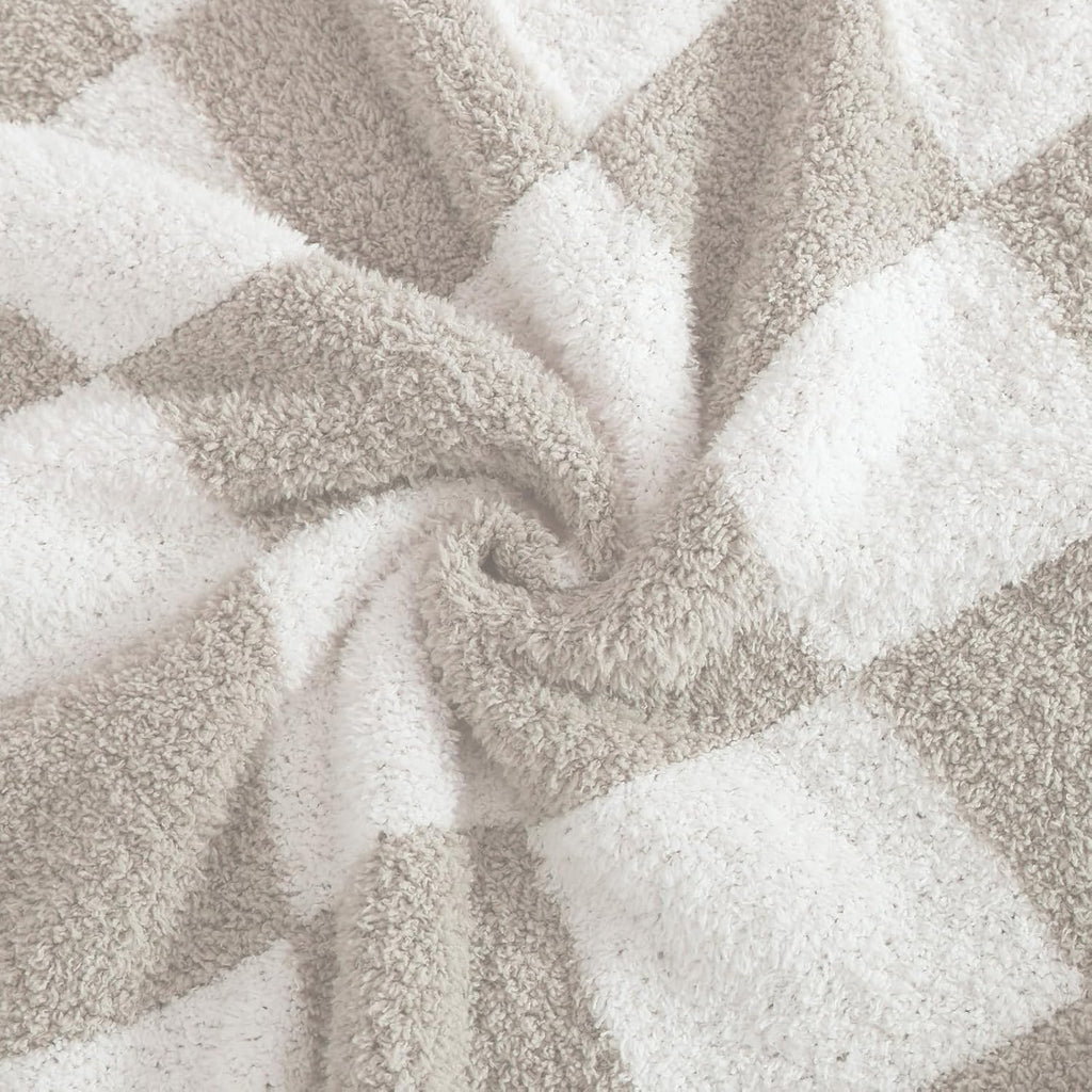 WRENSONGE Checkered Throw Blanket, Taupe Soft Cozy Fluffy Warm Hand Made Throw Blankets for Couch, Sofa, Chair, Bed, Camping, Picnic, Travel Lightweight Bed Blanket - 30"*40"