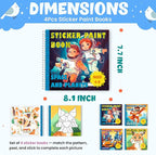 BulbaCraft 4Pcs Sticker Paint Books for Boys - Sticker Books by Number with Superheroes, Trucks, Animals and Space - Coloring Activity for Kids