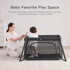 2 in 1 Portable Travel Crib for Toddler, Foldable Crib for Baby, Lightweight Playpen Collapsible Playard with Soft Mattress, Easy to Carry Baby Travel Bed for Outdoor, Indoor (Black)