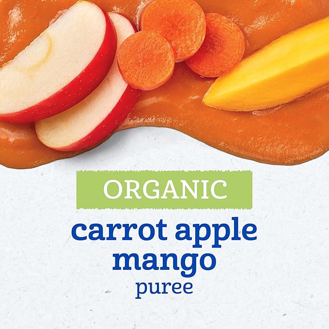 Gerber Stage 2 Baby Food, Organic Carrot Apple Mango, Baby Food Pouches, Puree, 12PK