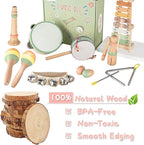 VINJOE Baby Musical Instruments-Toddler Montessori Wooden Musical Toys for Kids 1-3, Neutral Colors Percussion Instruments Set Early Learning Musical Toys for Preschool Educational Birthday Gifts