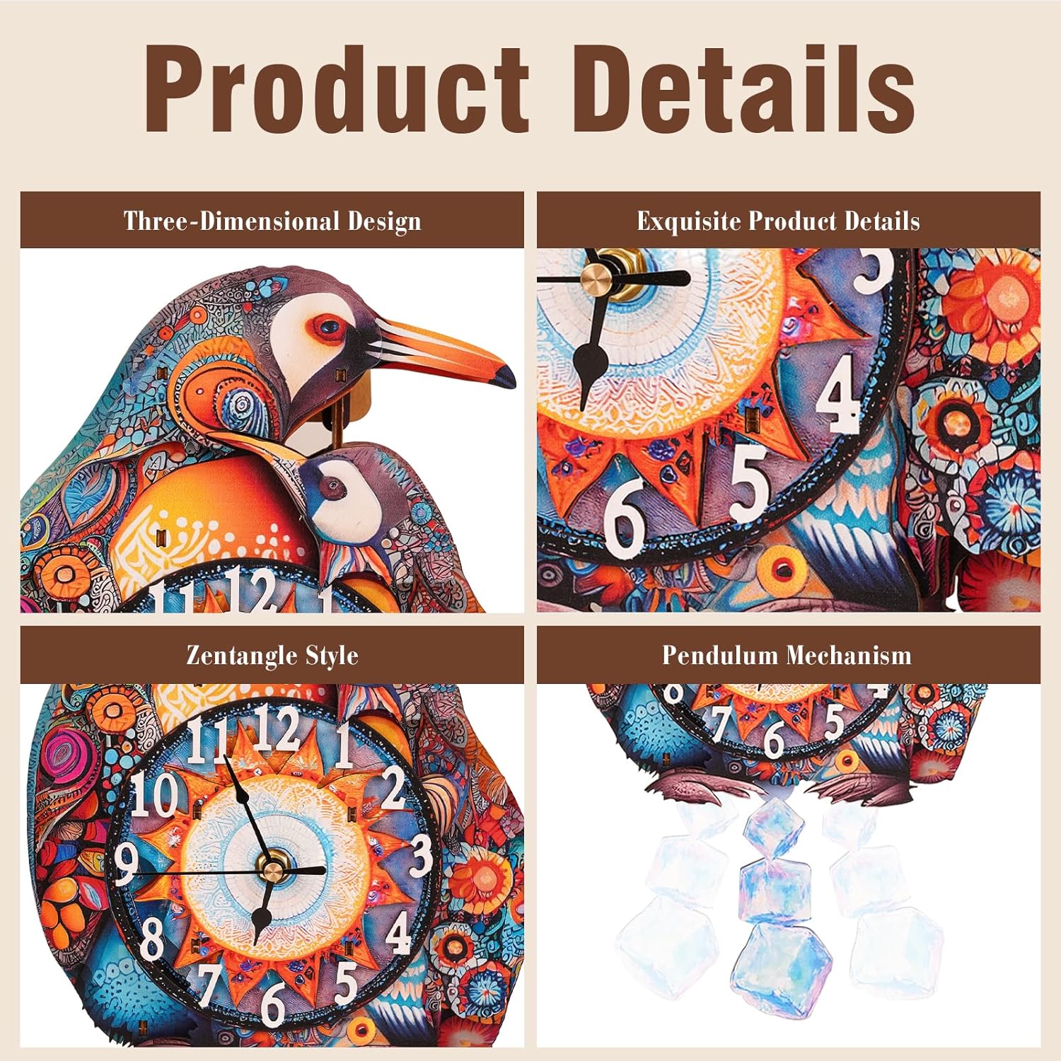3D Puzzles for Adults Clock-Penguin Family Design Model Kit-Mechanical DIY Pendulum Clock with Arabic Numerals-Desk Home Office Decor Personalized Gift for DIY Lovers
