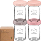KeaBabies 4pk 8oz Glass Baby Food Containers with Lids - Leak-Proof, Microwavable Small Glass Jars, Baby Purees & Toddler Snack Storage Containers, BPA-Free, Dishwasher & Freezer Safe (Roseate)