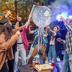 WERNNSAI Disco Ball Piñata - Disco Party Decoration for Adult Birthday Party Supplies Hanging Disco Piñata with Bat Blindfold Mirror Roller Skating Pull String, 12.2” x 12.2”