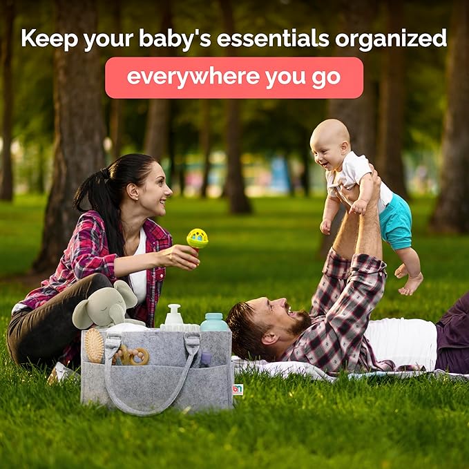 Felt Diaper Caddy - Extra Large Storage for Baby and Toddler Items - Diaper caddy basket - Portable Organizer Easily Holds Diapers, Clothing - Useful for Nursery, Bedroom, Living Room, Car