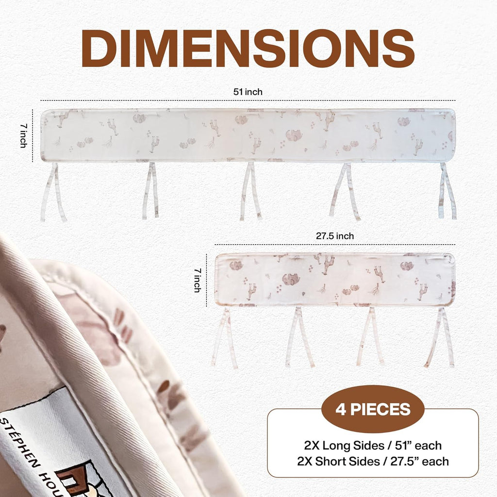 Stéphen House Ultra Soft Crib Rail Guard for Teething Double Thickness for Edge Protection for Top Rail 100% Cotton Lining Fits Standard Baby Cribs Easy to Clean Upgraded 4 Piece Set