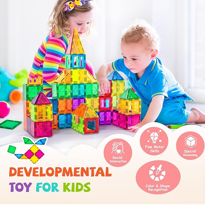 cossy 60 Pcs Magnet Tiles Magnetic 3D Building Blocks Set Educational Construction Toys for 3+ Year Kids with Stronger Magnets, Rivets-Fastened, Educational,Recreational, Conventional