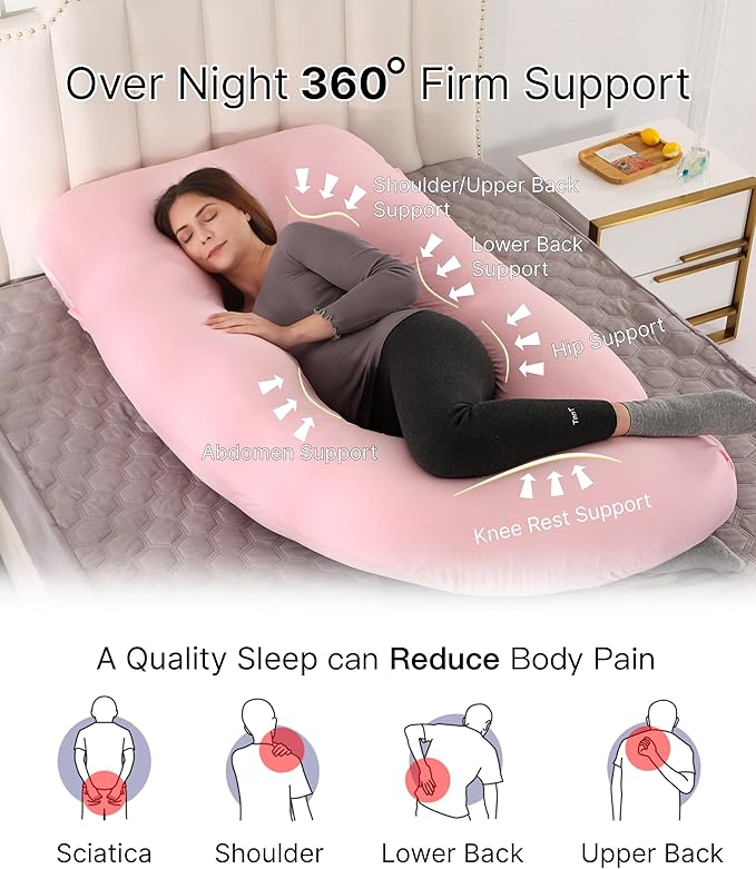 Pregnancy Pillow, Full Body Maternity Pillow 57 inch, with Removable Washable Cover - Sleep Support for Legs, Back, Neck, Shoulder, HIPS, Belly for Pregnent Women, Jersey Knit Cotton (Pink)