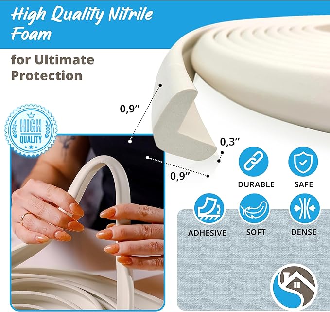 Premium 12ft Edge Protector for Baby, Odorless & Waterproof Edge Protector with 3M Adhesive Tape, Non-Toxic to Baby Proof Corners and Edges, Wall Corner Protector & Desk Edge Cushion White