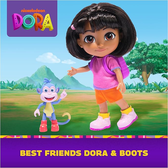 Dora, Best Friends Dora & Boots Set, 6-inch Doll with Clothes, Backpack & Boots Toy Figure, Kids Toys for Girls & Boys Ages 3 and Up