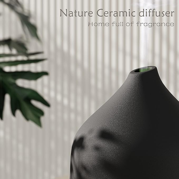 VIVITEST Diffusers for Essential Oils,Stone Oil Diffuser,Ceramic Essential Oil Diffusers Black for Home (250ML)