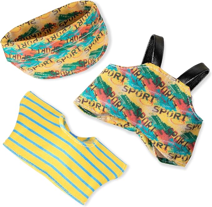 Clothes for 6.7in/17cm Doll, Set of 4 Cute Doll Accessories Includes Doll Hat+T-Shirt+Bib Pants+Shoes Set Premium Fashion Outfit for Collectors Unique Gift (Style E2)