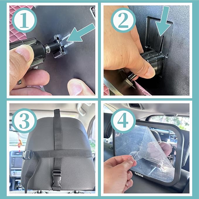 Funbliss Baby Car Mirror for Rear Facing Seat,360° Rotation, Safety Certified Shatterproof Acrylic Glass, Clear Wide View,Infant Mirror for Car Seat Rear Facing
