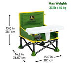 Bright Starts John Deere Pop 'N Sit Portable Booster Chair, Floor Seat, Indoor/Outdoor Use, Compact Fold, Green and Yellow, 6 Mos - 3 Yrs