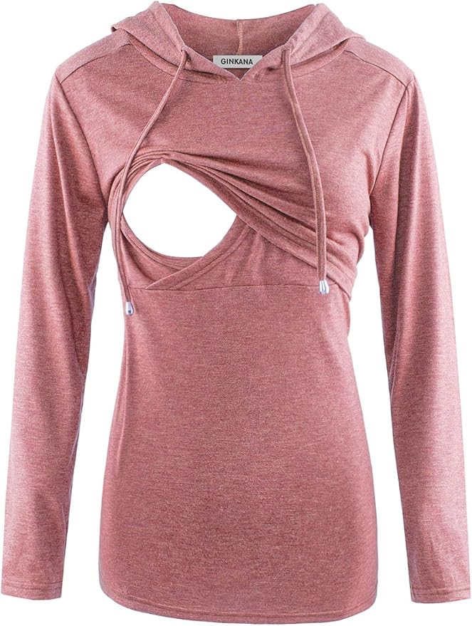 GINKANA Women's Nursing Hoodie Sweatshirt Long Sleeves Breastfeeding Maternity Tops Casual Clothes