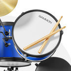 Gammon 3-Piece Junior Drum Set with Throne - Blue, Complete Beginner Kit with Bass Drum, Toms, Cymbal, Pedal, and Drumsticks