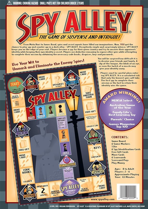 Spy Alley Mensa Award Winning Family Strategy Board Game