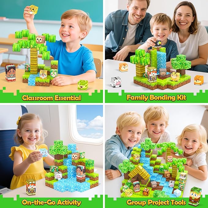 150 Magnetic Blocks – Mine Magnet Game Building Craft, STEM Constructions Toy, Jungle Adventure, Sensory Stacking Cubes Kids Toys, Christmas Birthday Gifts for Boys Girls Age 3-5, 5-7, 4-8, 8-12