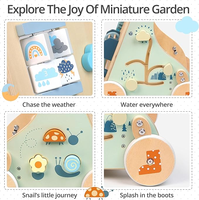 PairPear Wooden Baby Walker, Baby Push Walker, Montessori Walker Toy with Activity Center for Girls Boys, Adjustable Speed Baby Walker for Kids Development