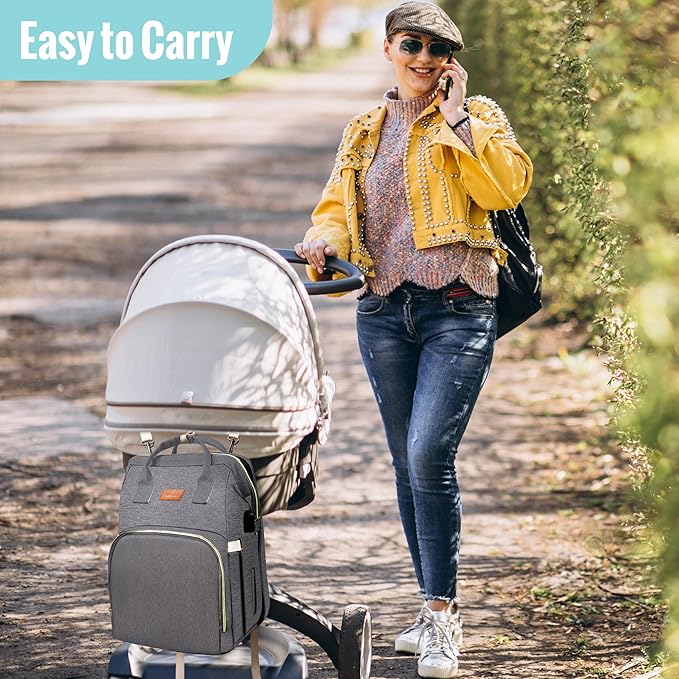 Diaper Bag with Changing Station, Baby Diaper Bag with USB Charging Port, Multi-functional Waterproof Travel Essentials Diaper Bag Backpack for Boys & Girls, Gray