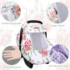 Baby Carseat Cover Girls, Pea Pod Floral Infant Car Seat Covers Canopy for Newborn with 2 Layers Windows of Breathable Mesh/Fabric, Lightweight Polyester/Minky Dot Backing, Snug Fit Most Baby Car Seat