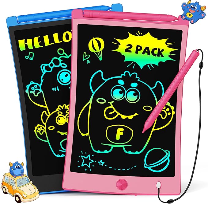 TEKFUN Kids Toys, 2Pcs LCD Writing Tablet with 4 Stylus, 8.5in Erasable Doodle Board Mess Free Drawing Pad for Kids, Car Trip Educational Toys Birthday for 3 4 5 6 7 Girls Boys