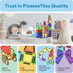 PicassoTiles 40pc Nano Mini Magnetic Tile Construction Building Blocks Travel Toy Set with Storage Case STEM Educational Fun Learning Magnet Tiles Stacking Toys for Toddlers Girls Boys Ages 3+ PN01
