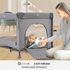 2-in-1 Baby Playard, Pack and Play Bassinet, Easy Folding Portable Crib with Music Mobile for Newborn to Toddlers (Grey)