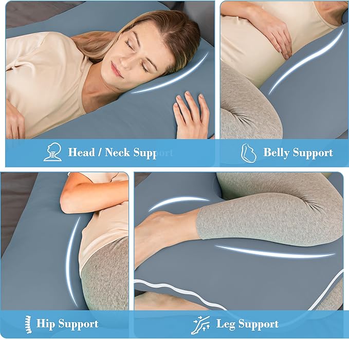 Cute Castle Cooling Cover Pregnancy Pillows, Soft U-Shape Maternity Pillow with Removable Cover - Full Body Pillows for Adults Sleeping - Pregnancy Must Haves - Jumbo 57 Inch - Grey