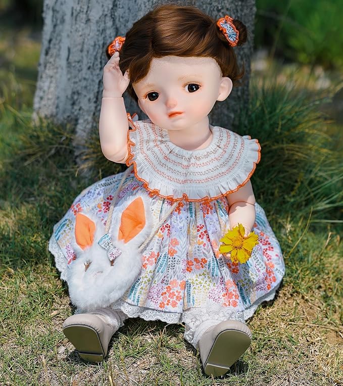 BJD Dolls, 1/4 Ball Jointed Doll Fullset with 15 Articulated Joints and Brown Glass Eyes, 20 Inch (50cm) Full Vinyl Girl, Collectible Reborn-Style Doll for Ages 14+, Gift Box Packaging