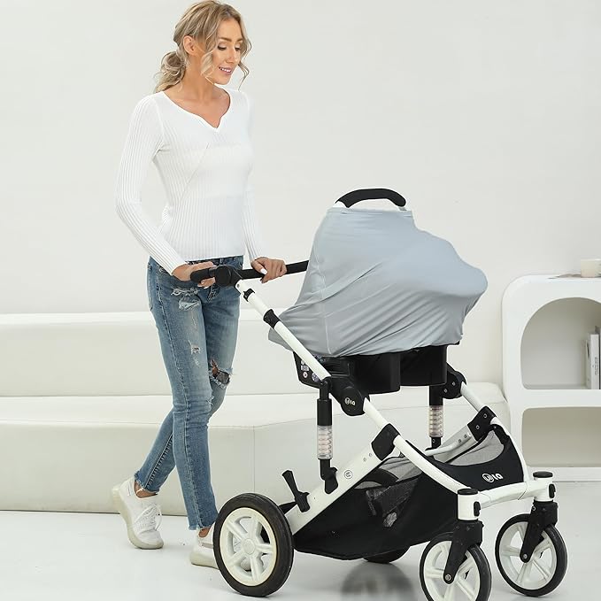 Breathable Car Seat Cover for Babies – Multi-Purpose Soft Rayon Nursing Cover for Breastfeeding, High Stretchy Infant Carseat Canopy, Stroller Cover (Smooth Rayon, Light Grey)