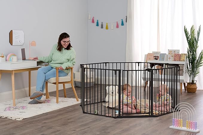 Regalo 194-Inch Super Wide Adjustable Baby Gate and Play Yard, Black, 2-in-1, Bonus Kit, Includes 4 Pack of Wall Mounts