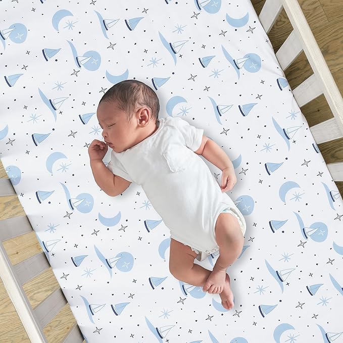 Lambs & Ivy Little Skipper Cotton Nautical Sailboat Fitted Crib/Toddler Sheet