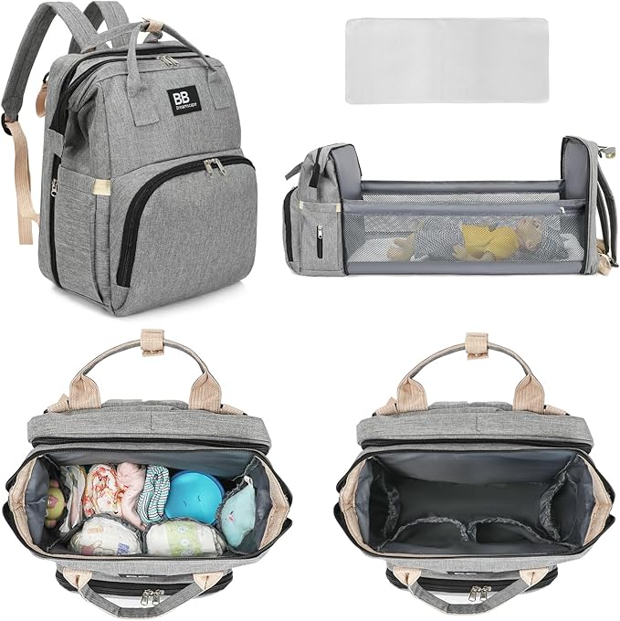 Diaper Bag Backpack with Changing Station – Large Waterproof Baby Bag for Moms & Dads, Pañaleras para Bebe, Multifunctional Diaper Backpack for Baby Girl, Travel Essentials (Gray)