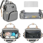 Diaper Bag Backpack with Changing Station – Large Waterproof Baby Bag for Moms & Dads, Pañaleras para Bebe, Multifunctional Diaper Backpack for Baby Girl, Travel Essentials (Gray)