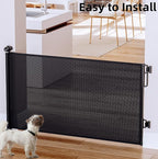 Cumbor 2-Pack Retractable Baby Gates for Stairs, 55" Wide Soft Mesh Pet Gate for Dogs with One Hand Opening, 34" Tall Toddler Gate with Top Lock for Bedroom, Doorways, Indoor/Outdoor, Black