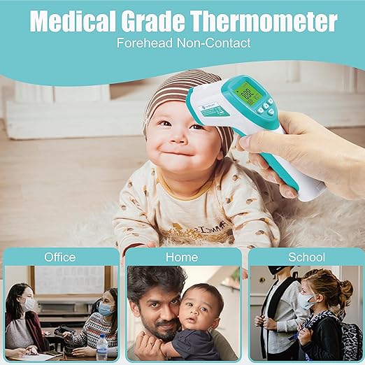 Amplim Forehead Thermometer for Adults, Kids, and Infants: No-Touch Digital Baby Thermometer, Temporal Touchless Medical Grade Newborn Thermometer, Registry Must Have for Body Fever Temperatures, Blue