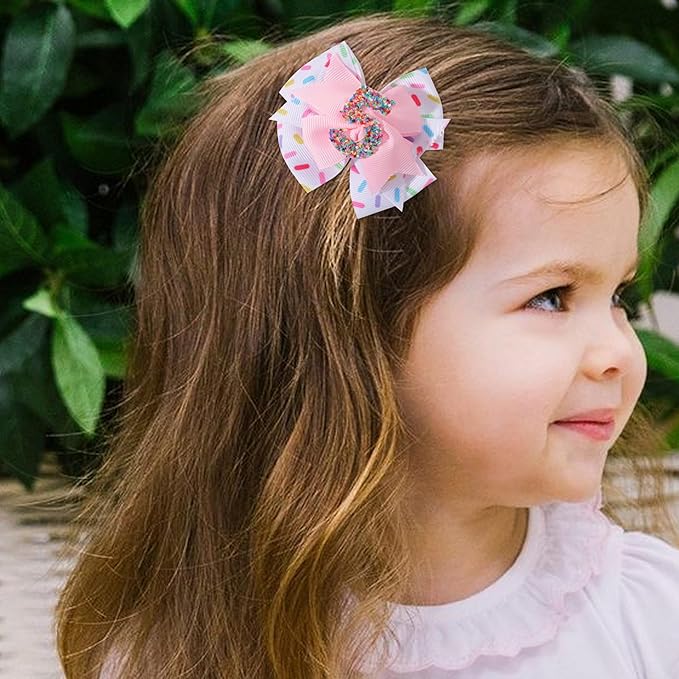 Hair Clip - 1st Birthday Pink Bow Party Decorations, Confetti Ice Cream for Girls, 5th Baby Girls Hair Bow, Hair Clip