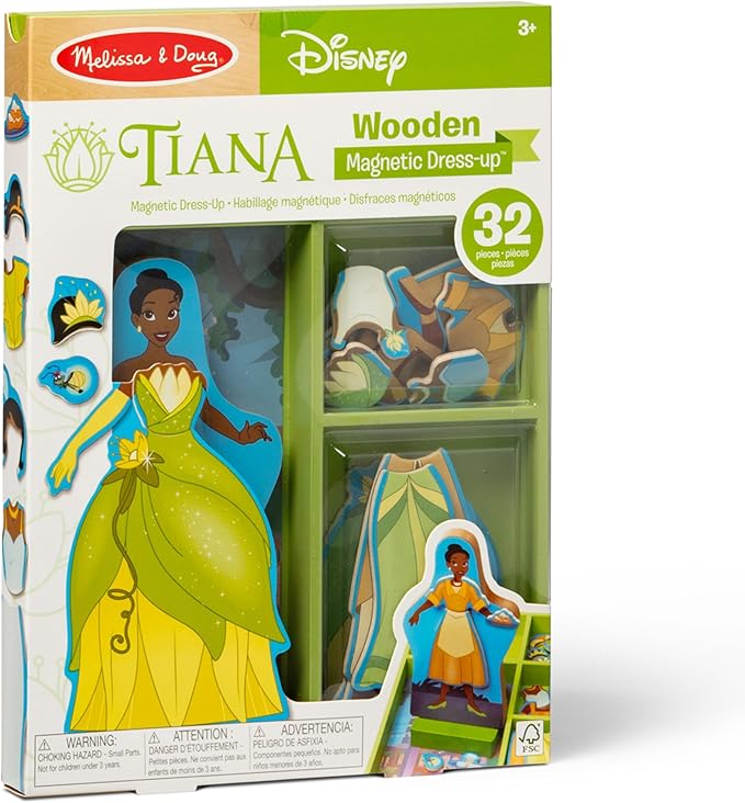 Melissa & Doug Disney Princess Tiana Magnetic Dress-Up Wooden Doll Pretend Play Set (30+ pcs) - FSC Certified