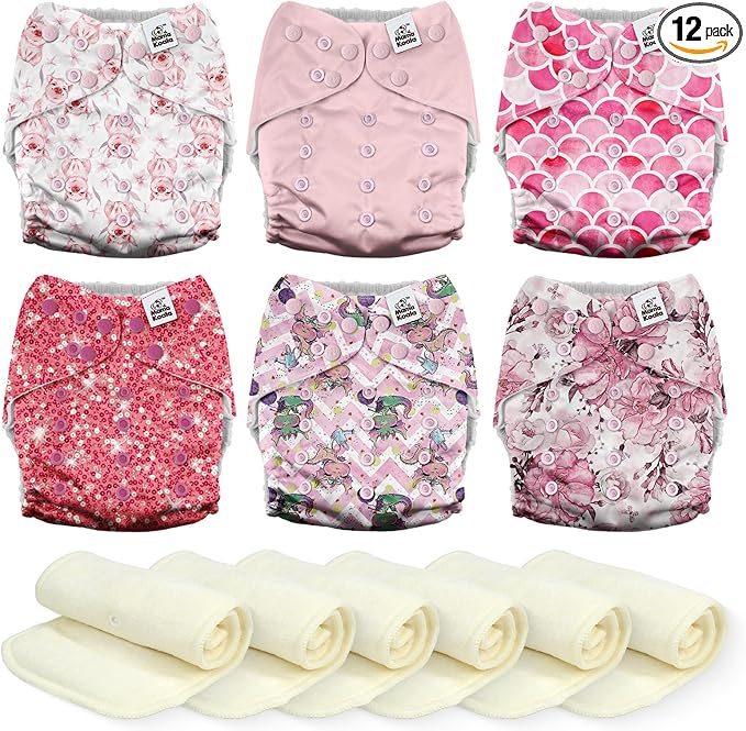 Mama Koala 3.0 Cloth Diapers for Babies, 6 Pack One Size Washable and Reusable Pocket Diapers for Newborns and Toddlers (Lovely Pink)
