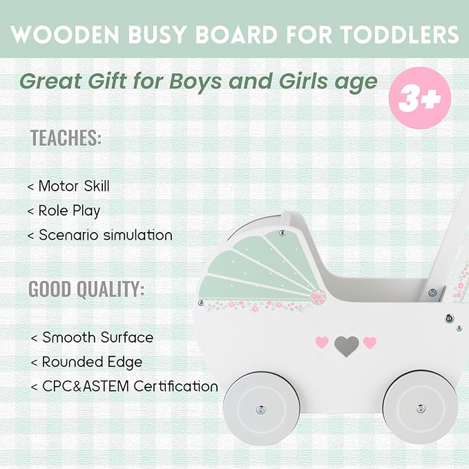 Wooden Baby Push Walker for 1 Year Old and up, Toddler Shopping Cart Push Toys for Boys Girls