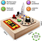 Wooden Montessori Musical Busy Board for Toddlers for 3-5 Year-Old with Mechanical Turner, Colorful Bulbs, Switches, Buttons - Enhance Sensory, Motor Skills (Updated)