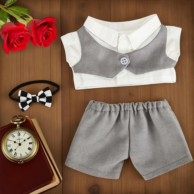 17cm Doll Clothes & Accessories Set，Luxe Groom Doll Clothes，White Shirt, Tailored Trousers and Timeless Bowtie- for Ceremonies, Displays, Collectors & Gifts/Wedding Dress/Sweet Meadow