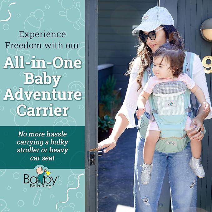 Baby Carrier - 6-in-1 Ergonomic Soft Carrier with Hip Seat and Large Storage, Front and Back Positions, Adjustable Waist Up to 43 Inches, for Infants Aged 2-36 Months, Weighing 6-45 lb