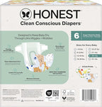 The Honest Company Clean Conscious Diapers for Delicate Skin | Up to 100% Leakproof | Hypoallergenic, Fragrance Free | Gender Neutral | Club Box, Size 6 (35+ lbs), 40 Count (Prints May Vary)