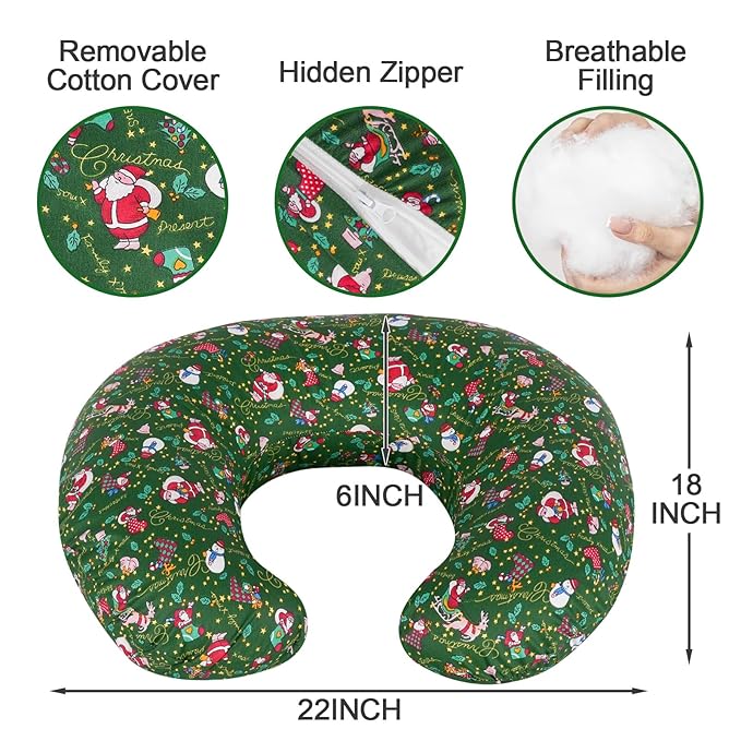 Nursing Pillow, Breastfeeding Pillow with Removable Cover, Ergonomic Breast Feeding Pillow, Baby Feeding Support Cushion for Mom Easier Breastfeeding- Original Size/Christmas